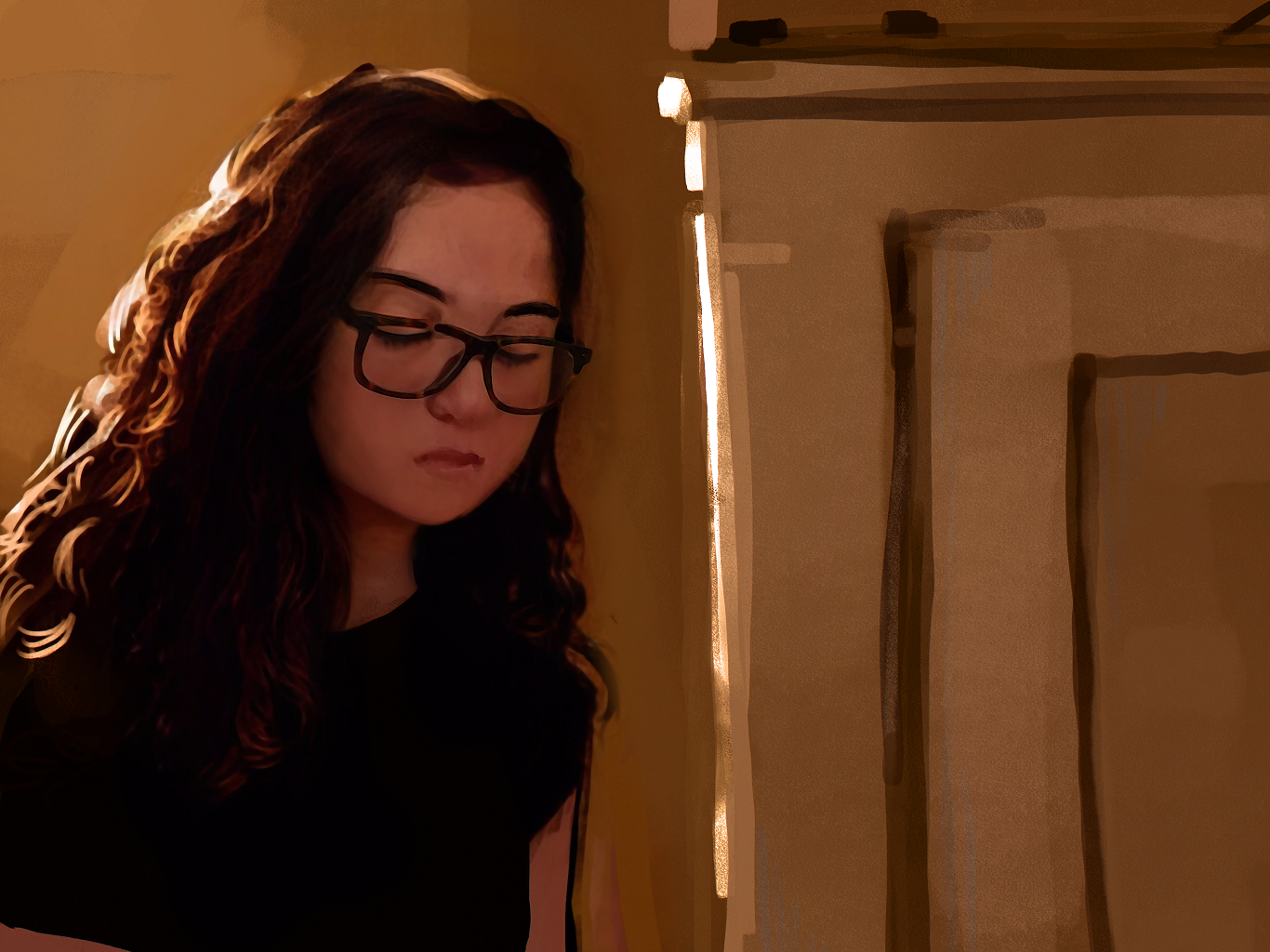 artwork: evening near door with lamp